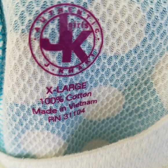 J Khaki Sheath Dress Kids Girls Medium Aqua White Polka Dot - Picture 4 of 4